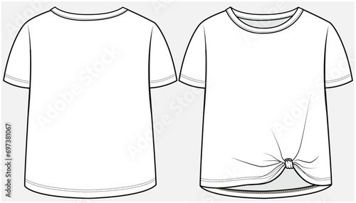 FRONT KNOT T- SHIRT DESIGNED FOR TEEN AND KID GIRLS IN VECTOR ILLUSTRATION FILE