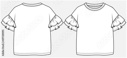 DROP SHOULDER KNIT TOP WITH DOUBLE FRILL SLEEVES DETAIL DESIGNED FOR TEEN AND KID GIRLS IN VECTOR ILLUSTRATION FILE