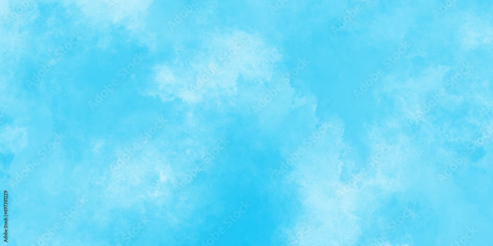 Brush paint blue paper textured canvas element with clouds, blue sky with clouds background, painted white clouds with pastel blue sky, abstract watercolor background illustration. - obrazy, fototapety, plakaty 