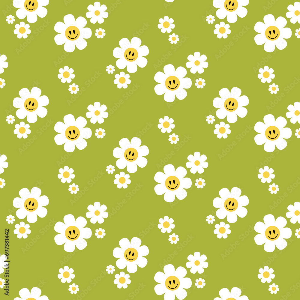 Cute y2k summer minimalist floral seamless pattern background print with daisy flowers. Modern, trendy, bright vector design wallpaper Cute y2k summer minimalist floral seamless pattern background print with daisy flowers. Modern, trendy, bright vector design wallpaper