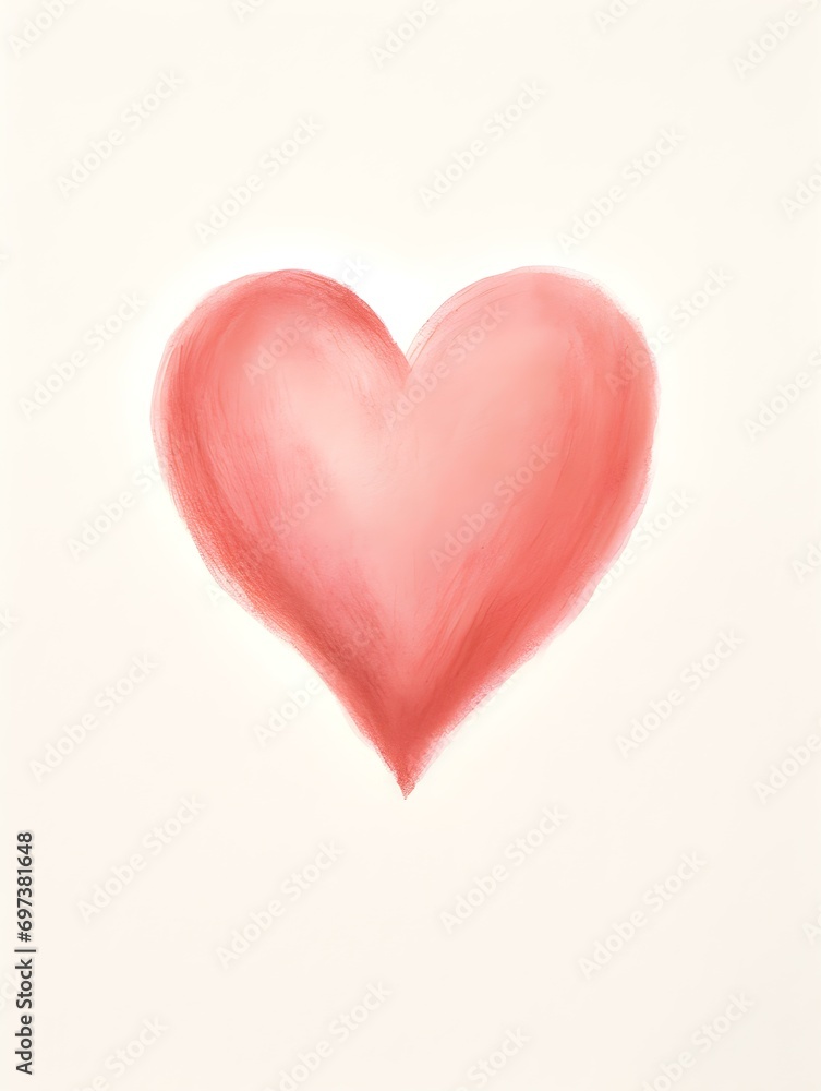 Chalk Drawing of a Heart in light red Colors. White Background with Copy Space