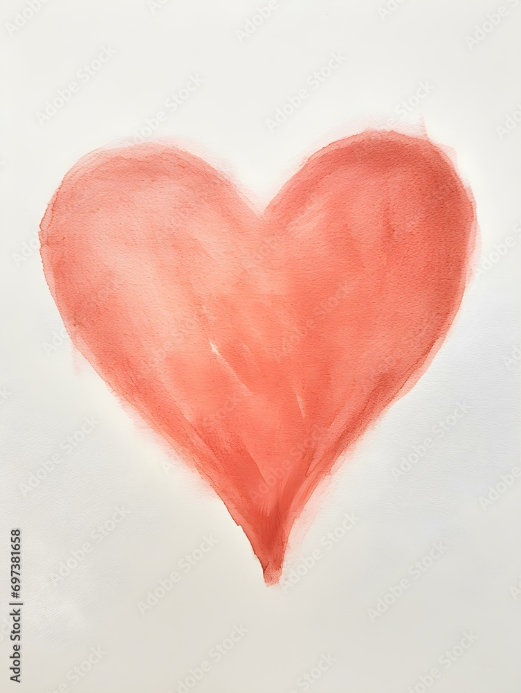 Chalk Drawing of a Heart in light red Colors. White Background with Copy Space