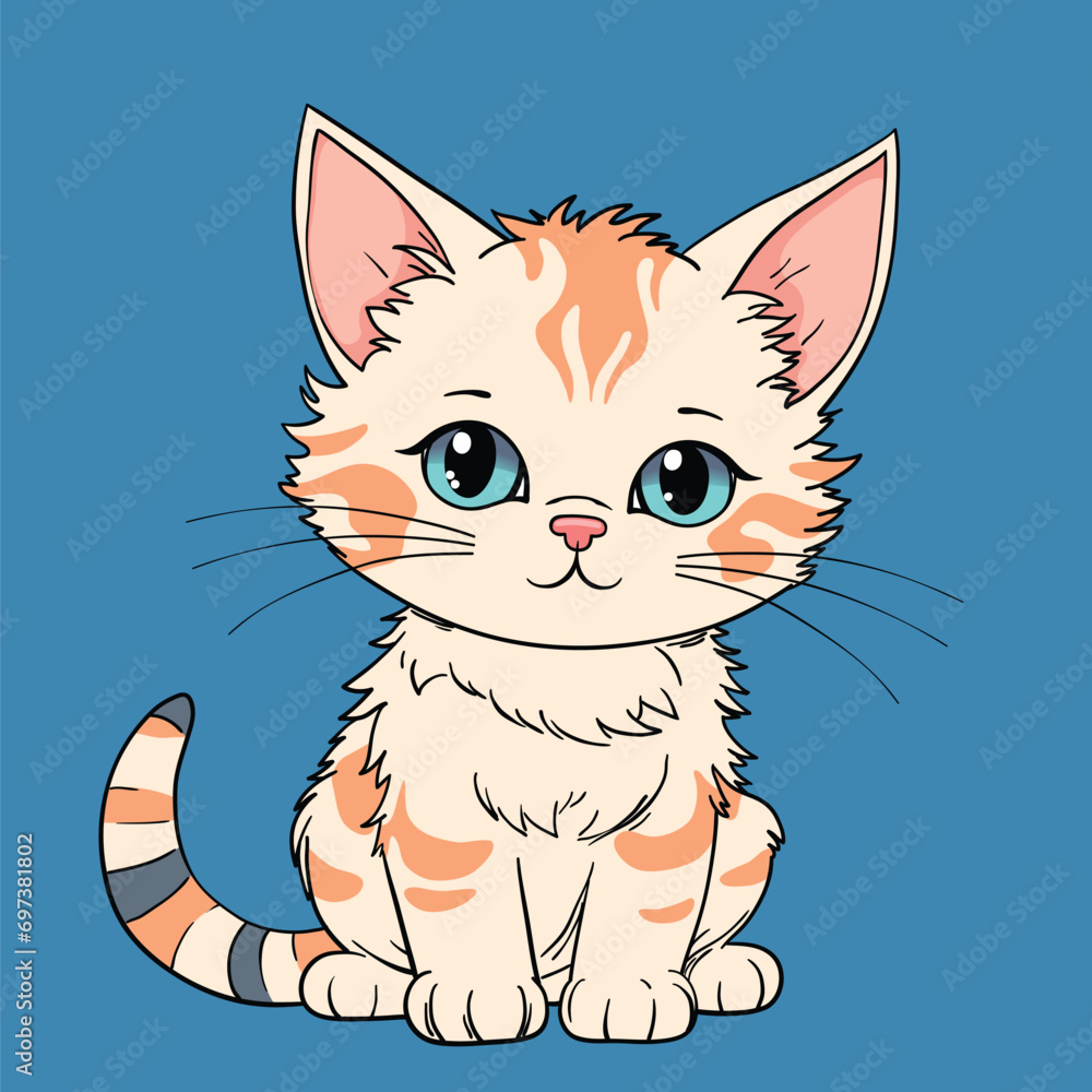 Fototapeta premium Cute kitten hand drawn cartoon vector illustration, sketch