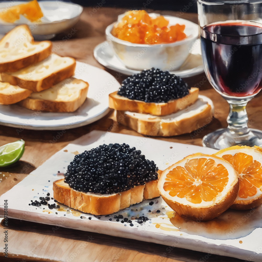toast with black and red caviar toast with black and red caviar