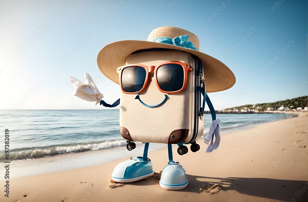 a charming travel suitcase character