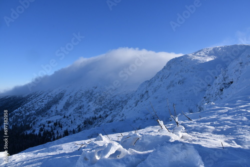 landscape, winter, snow, mountains, frost, white, cold, snowdrifts, search, trails, avalanche danger, Babia Góra, Poland, © Albin Marciniak