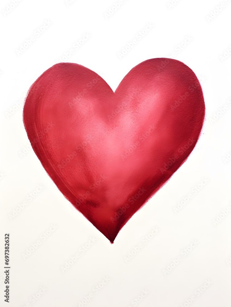 Chalk Drawing of a Heart in ruby Colors. White Background with Copy Space