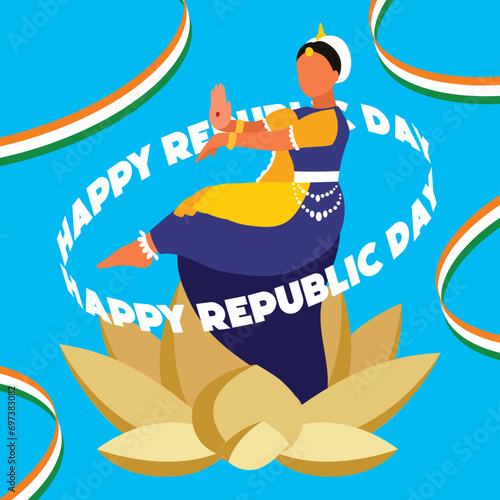 illustration of Kathakali dancer with Indian tricolor and typography for Happy Republic Day photo