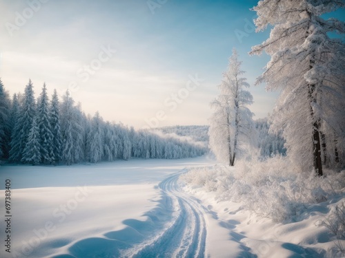 winter landscape with trees and snow, Stunning beauty of winter nature with snow during the holiday season, A beautiful winter landscape with snow-covered trees, showcasing the stunning snow beauty © Picturemaker