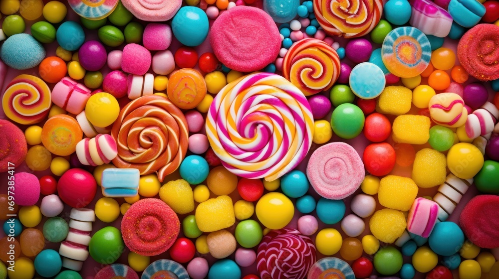  a pile of colorful candies and lollipops on top of each other in a pile on top of each other.