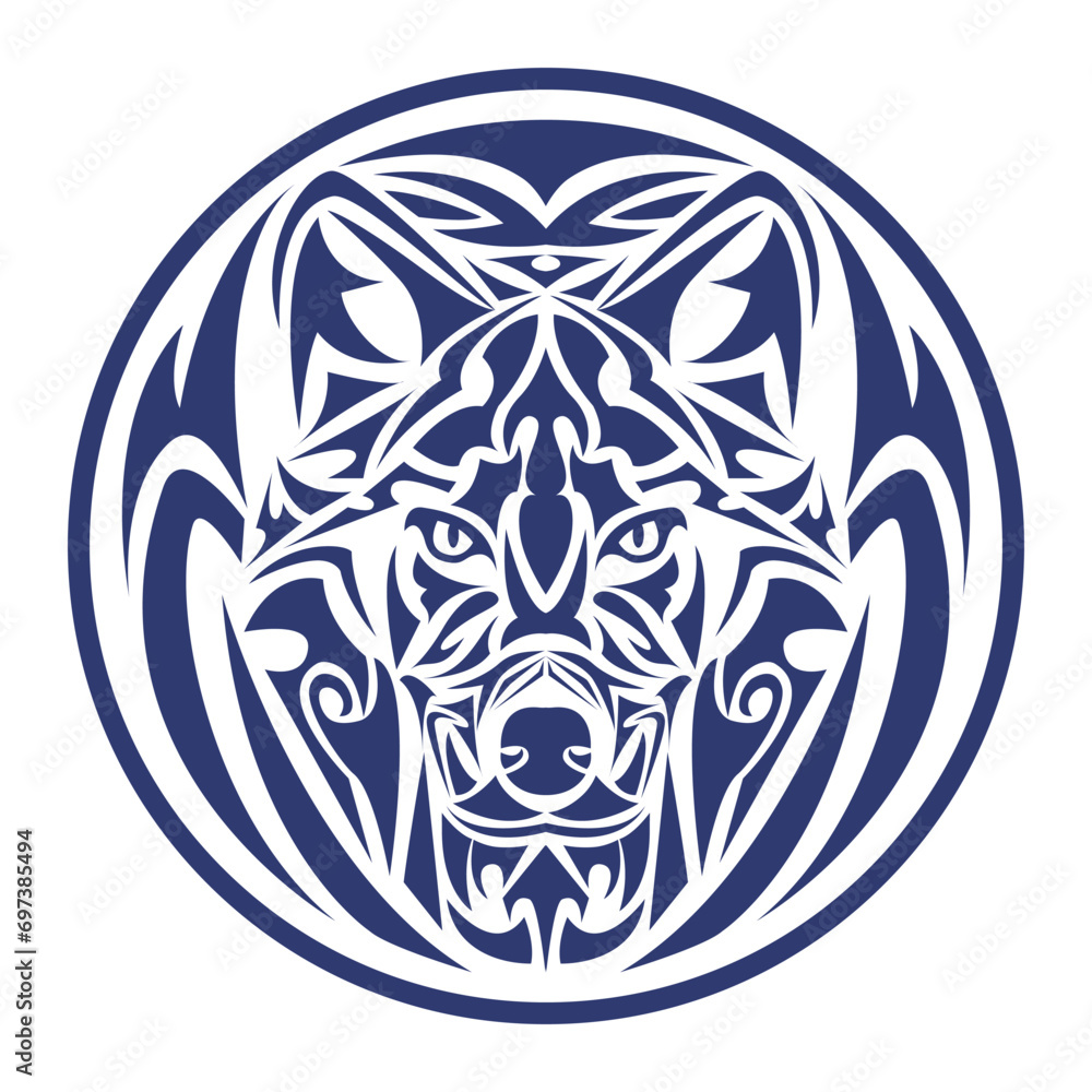 Wolf head Vector illustration, Design Head of Aggressive Wolf, Angry Wolf Head, suitable for emblem, logo, mascot, sticker printing, etc