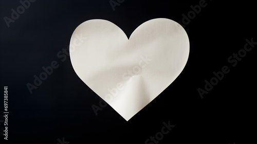 Ivory Paper Heart on a black Background. Romantic Template with Copy Space