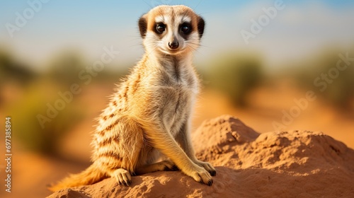The meerkat is adorable as it sits on a rock