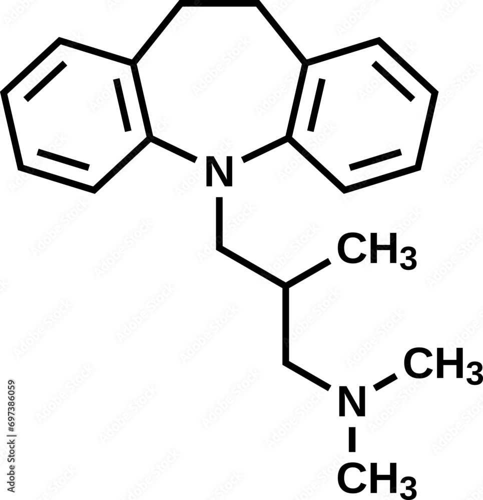 Trimipramine structural formula, vector illustration Trimipramine structural formula, vector illustration
