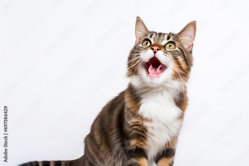 Whimsical Whiskers: Expressive Cat on a White Canvas Whimsical Whiskers: Expressive Cat on a White Canvas