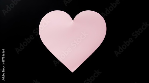 Light Pink Paper Heart on a black Background. Romantic Template with Copy Space