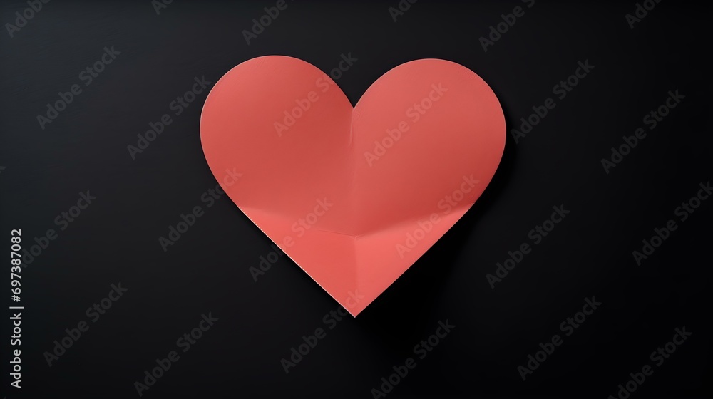 Light Red Paper Heart on a black Background. Romantic Template with Copy Space Light Red Paper Heart on a black Background. Romantic Template with Copy Space