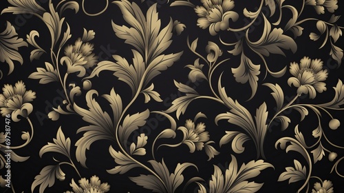 A seamless pattern of dark florals is paired with luxury wallpaper that has a vintage texture.