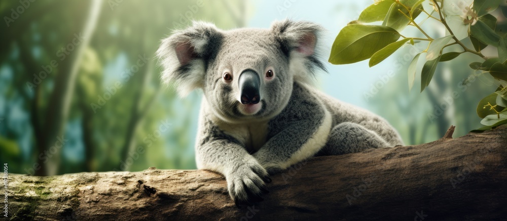 Obraz premium Zoo koala perched on a tree.