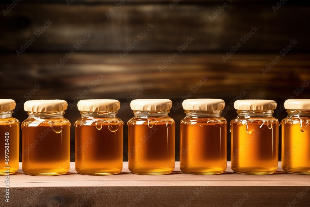glass jars of freshly poured honey glass jars of freshly poured honey