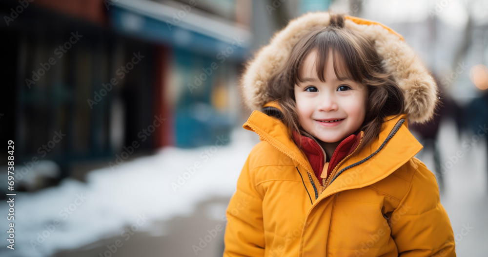 Fototapeta premium a happy young girl in a warm winter coat