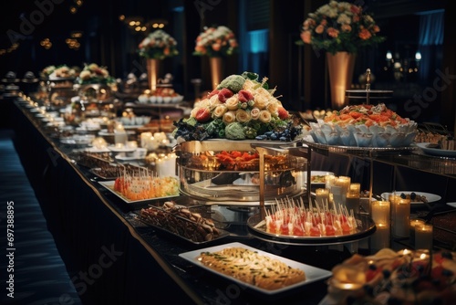 Catering buffet food on a long table in a hotel restaurant © Lubos Chlubny