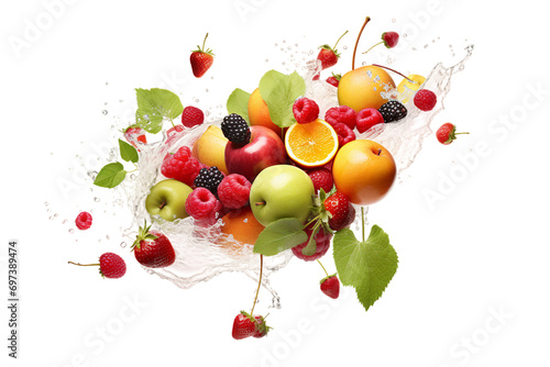 different fruits flying isolated on transparent background photo