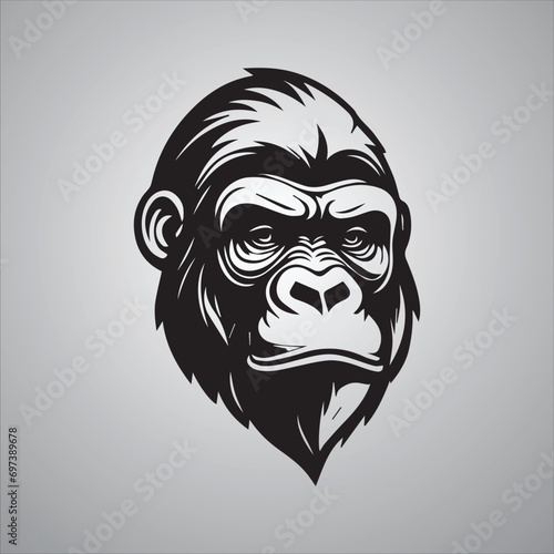 Gorilla face silhouette logo of monkey clip art vector. Ape head icon  wildlife primate symbol  logo style