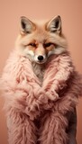Elegant Fox in Pink Scarf on Peach Background