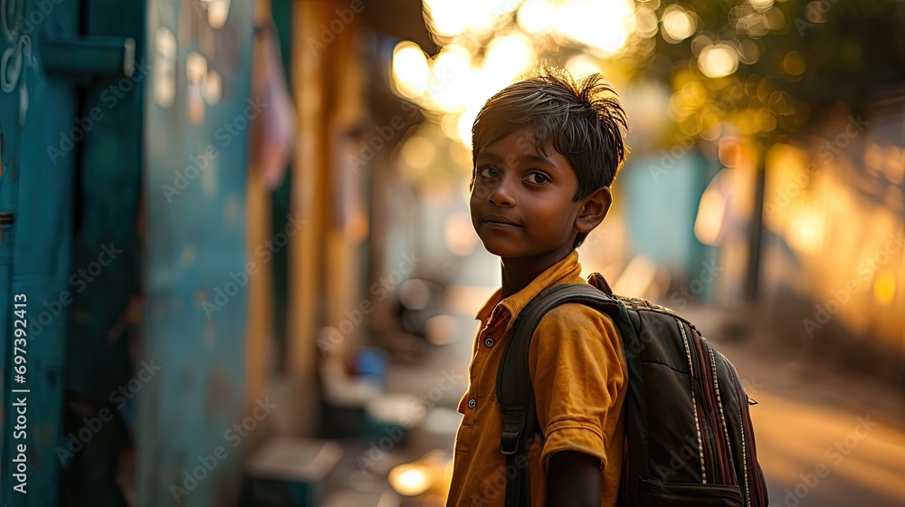 Indian boy going to school. Indian boy going to school.