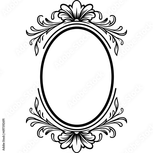 Ornamental decorative oval flourish frame border. Design element.