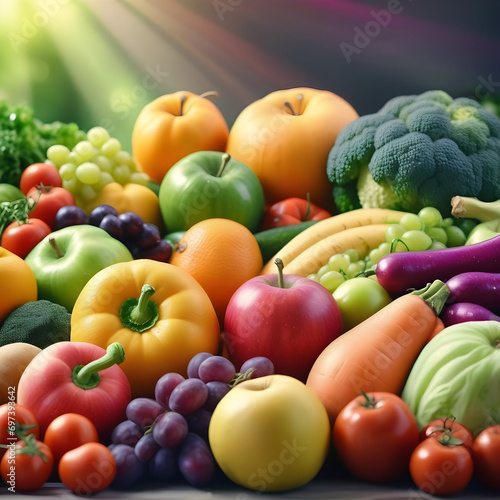 Assortment of fresh organic fruits and vegetables in rainbow colors