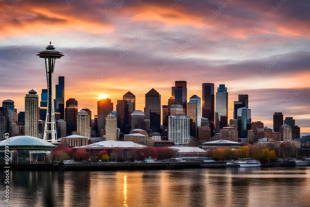 Fototapeta premium city skyline at sunset