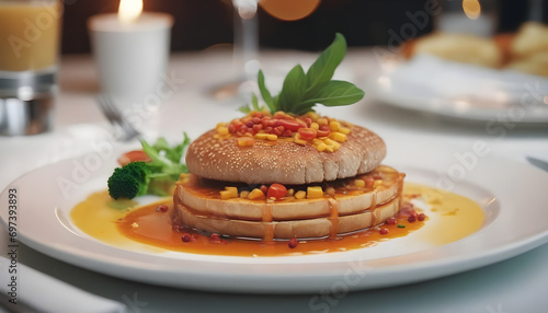 Freshly made food on plate at restaurant