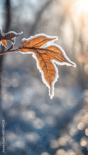 autumn leaves in the snow