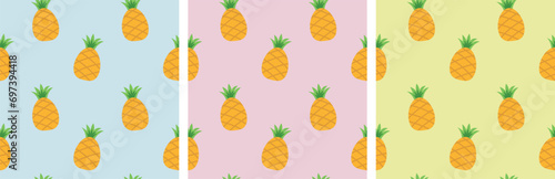 a set of colored patterns with pineapple. tropical pineapple fruit, seamless pattern, wrapping paper, banner, postcard, simple cute design