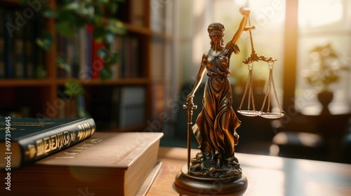 Lady Justice statue holding a scale. Ideal for legal and justice-related concepts photo