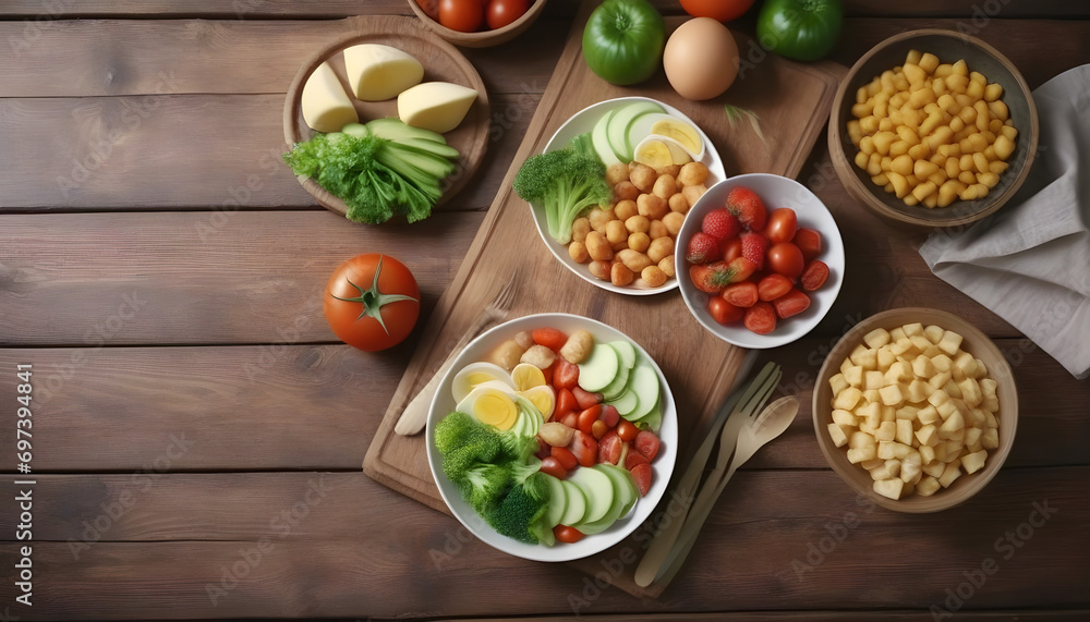Selection of healthy food on rustic wooden background Selection of healthy food on rustic wooden background