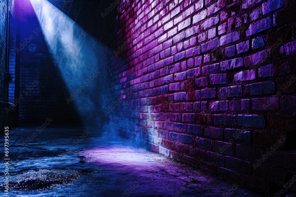 A beam of light shining through a brick wall. This image can be used to represent breakthroughs, new beginnings, or finding a way through obstacles