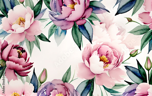 Background with peony flowers and space for text. Design of a greeting or invitation card. Retro style.