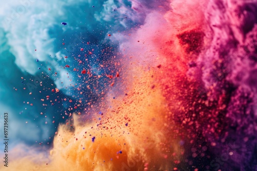 Close up shot of colored powder being thrown in the air. Perfect for festive celebrations and events