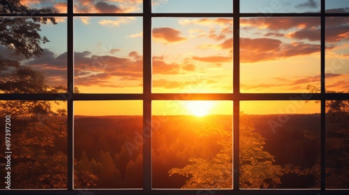 Sun setting through the window of a house. Suitable for interior design or real estate concepts