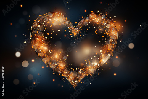Glamour Love Background with Shining Heart and Light Rays. AI Generative