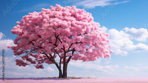 Cherry Blossom Tree in Full Bloom Against a Blue Sky, Cherry, Blossom © Yaroslav Stepannikov