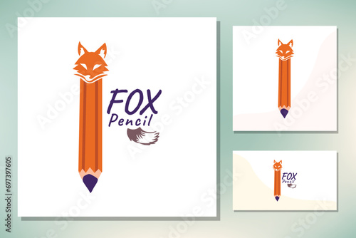 Cute Fox Tail with Pencil for Kids Education logo design inspiration