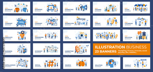 Collection Illustration Marketing, Communication, Internet, Web, Social, Workflow, Finance, ...