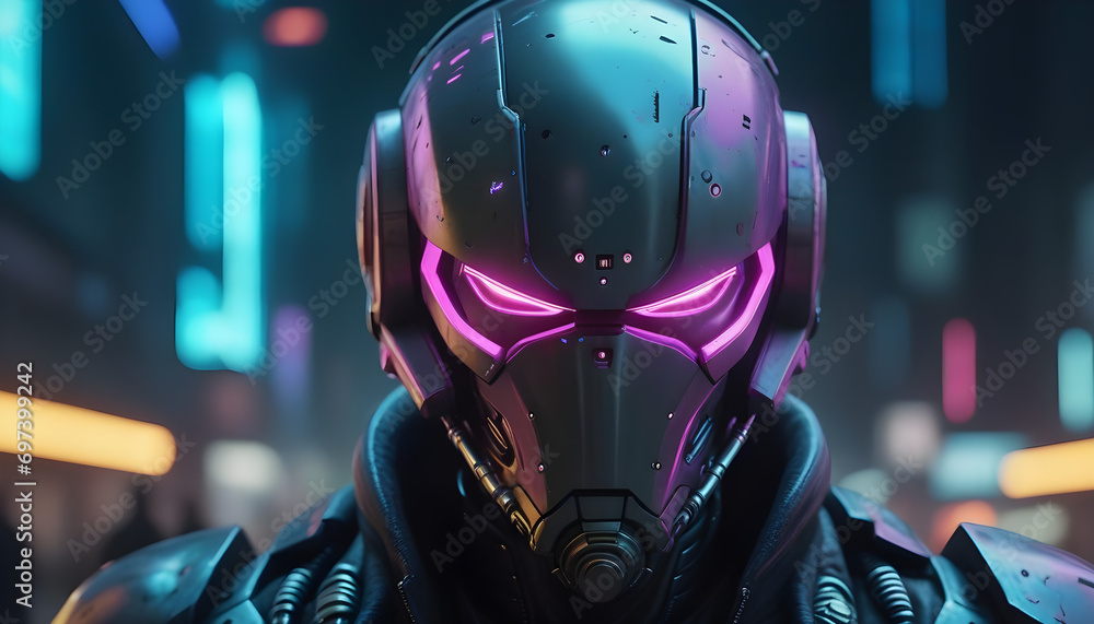 Rosto cyberpunk com capacete Rosto cyberpunk com capacete