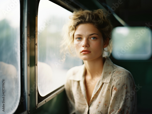 Beautiful young woman in a bus 