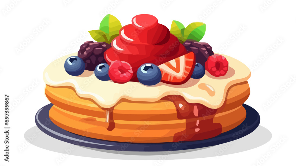 Vector pancakes illustration. Baking with syrup and blueberries and raspberries. Breakfast concept Vector pancakes illustration. Baking with syrup and blueberries and raspberries. Breakfast concept