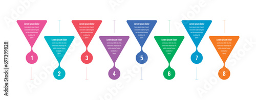 triangles informational template. eight steps infographic template. magazine, web, business, internet, annual report infographic template